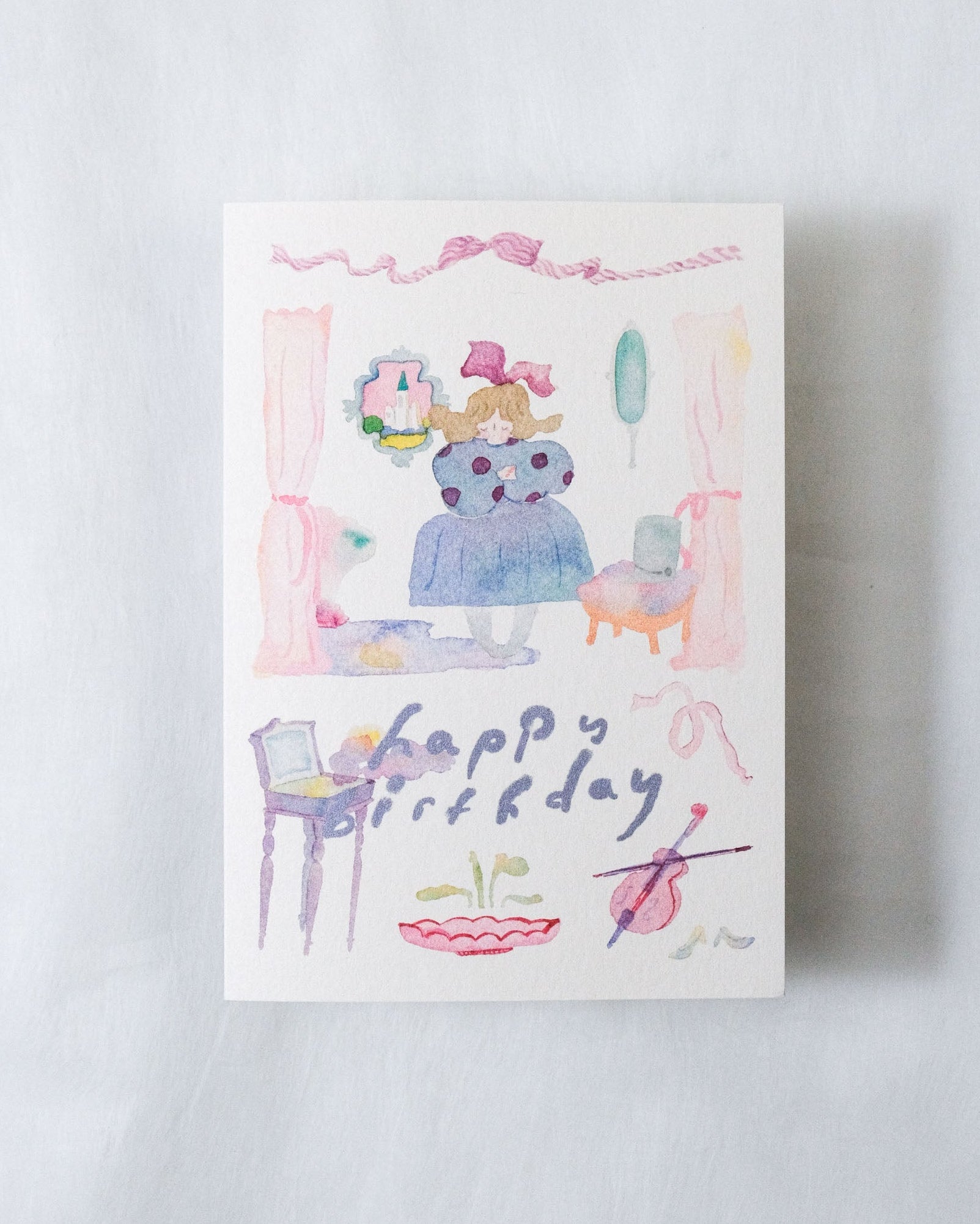 Cartoon character birthday card on a white background